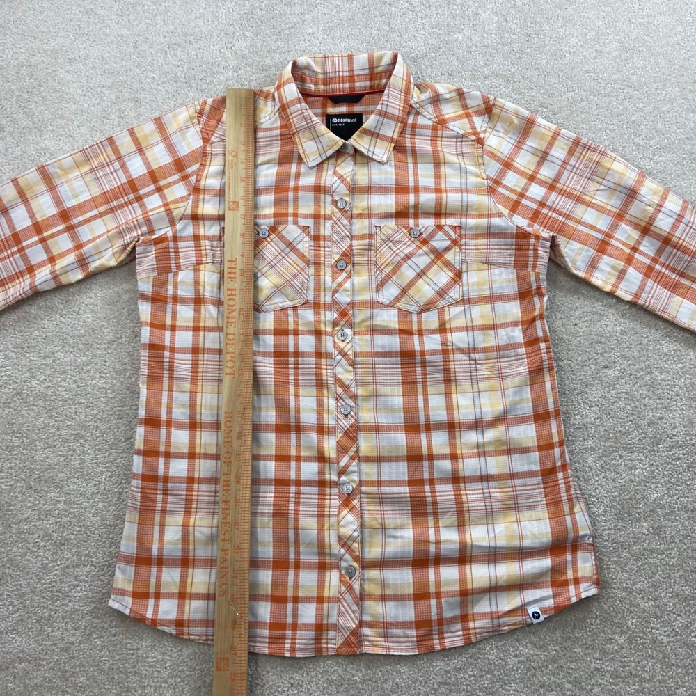 Marmot Plaid Button Down Shirt Womens L Orange Yellow Hiking Outdoor Top - Picture 12 of 14